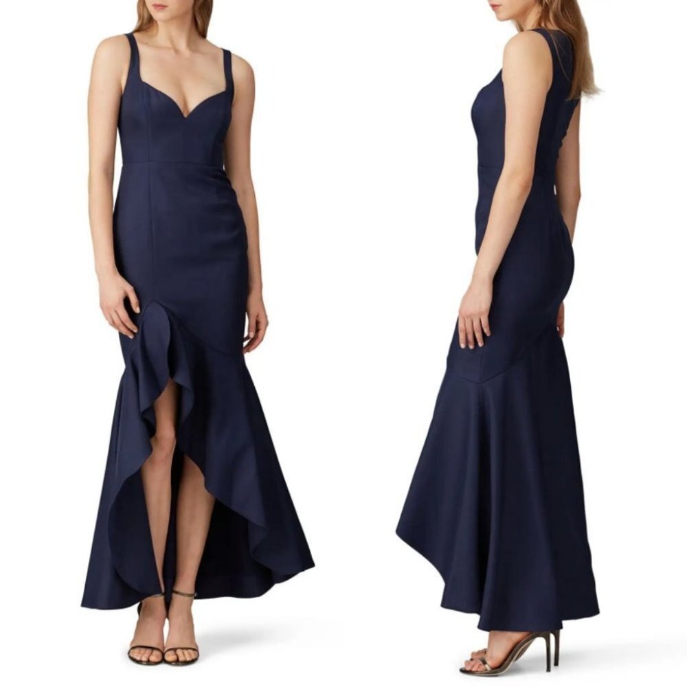 Fame and Partners Blue Satin‎ Gown Bromley Size 10 Bridesmaid Dress Navy Blue